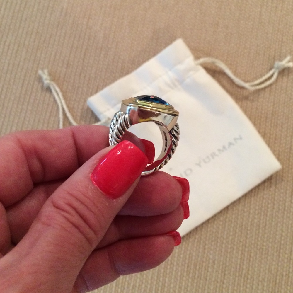David Yurman 14mm 18k/sterling blue topaz ring 7 - Picture 2 of 4